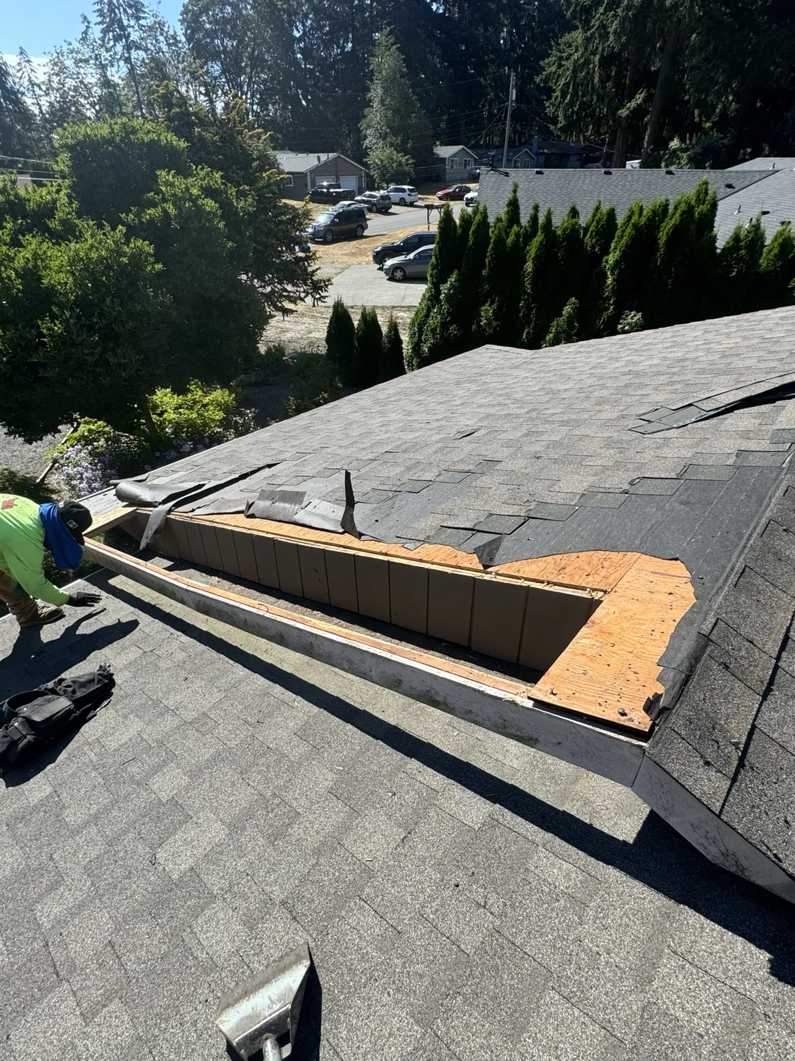 Opening the repair area during residential roof repair
